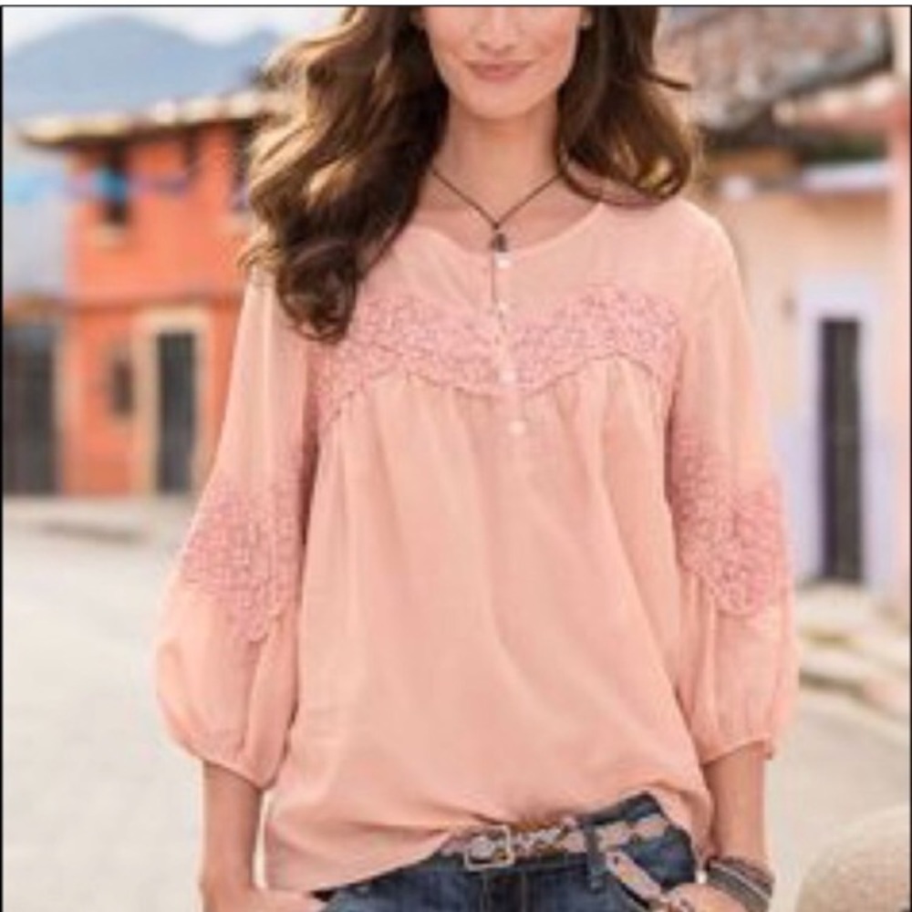 🎈WKND SALE🎈Blush Cotton Crochet Boho Blouse
